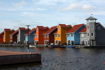 Colored houses on the waterfront  in Groningen.Netherlands