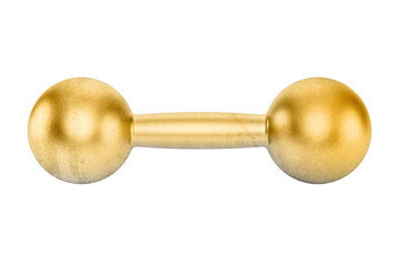 Golden dumbbell isolated on a white background