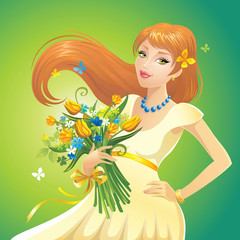 redhead girl with flowers