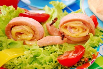 snails made from sausage and cheese for child