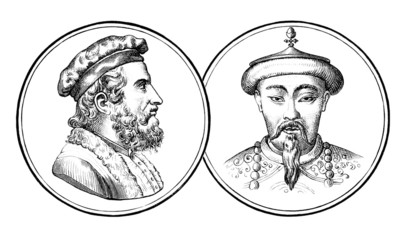 Marco Polo & Kubilai Khan - 13th century - obrazy, fototapety, plakaty