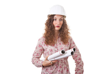 Bauleiterin mit Baupl&auml;nen