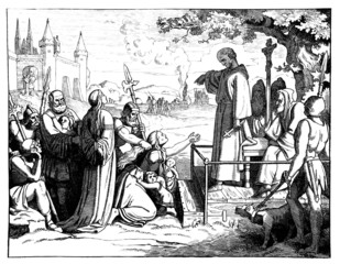 Medieval scene : condamning a woman to be burn !