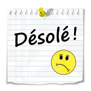 Message "DESOLE" (pardon excuses sourire carte merci mot gentil)