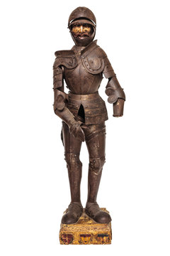 19th Century Medieval wooden knight figurine with armor suit