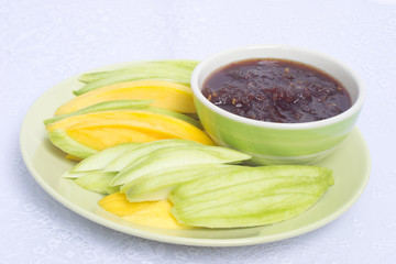 Mangoes with Sweet fish sauce