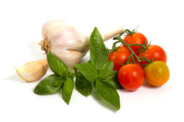 Raw vegetables on white