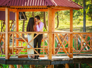 happy couple in park outdoor