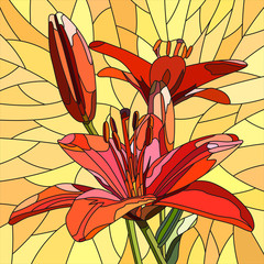 Naklejki  Ilustracja wektorowa kwiat czerwonych lilii.