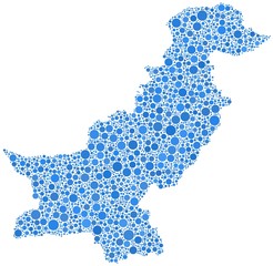 Map of Pakistan (Middle East) in a mosaic of blue bubbles