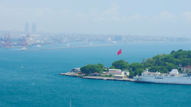 View to the Bosphorus strait in sunny day through the Tilt&shift