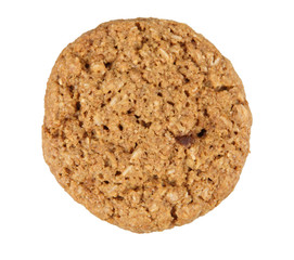 close up of whole grain cookie with oatmeal isolated on white