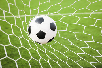 Fototapeta na wymiar football in the goal net