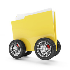 Folder with Documents on Wheels over white background