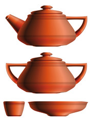 Set of ceramic teapot, sugar pot, cup and saucer. Eps10 - 45769214