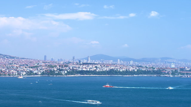Timelapse view of navigation on the Bosphorus strait