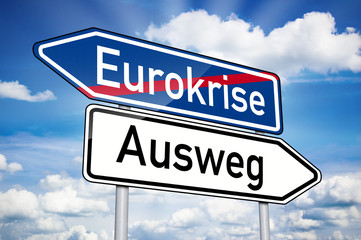 Wegweiser mit Eurokrise und Ausweg