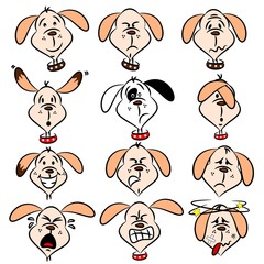 Selection of cartoon dog faces with various expressions