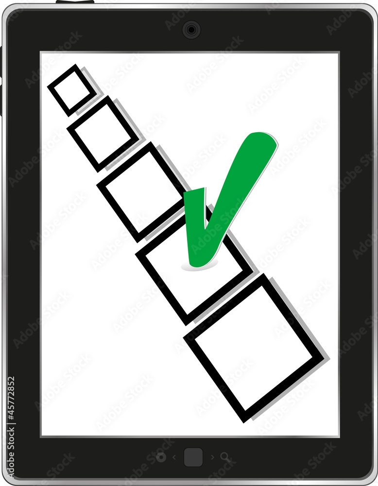 Poster tablet computer with check box on the screen, vector