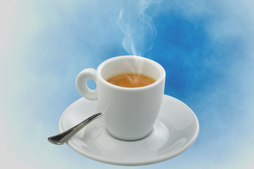 Coffee smoking on the blue sky background
