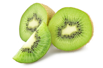 Fototapeta na wymiar kiwi fruit and his sliced close up on white