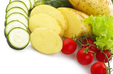 fresh vegetables close up on the white background