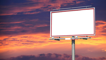 Blank white billboard over evening sky for your advertisement