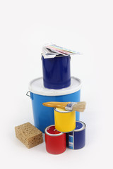 Paint pots and brushes