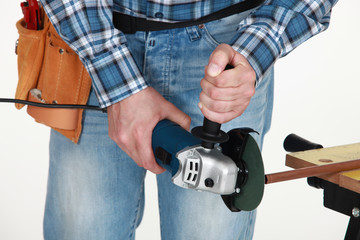 closeup of plumber at work