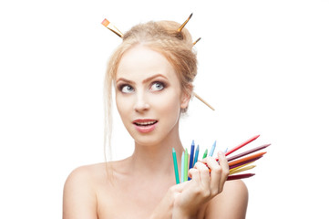 thoughtful painter girl