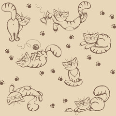 Seamless background with playful cats