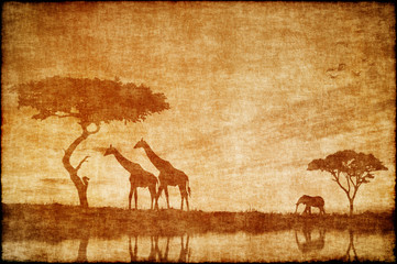 Safari in Africa drawing on ald paper 