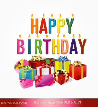 eps Vector image: Happy Birthday CANDLE & GIFT