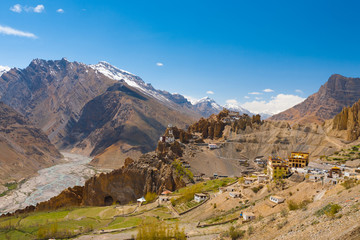 Wide View Old New Dhankar Monastery Spiti Valley