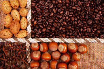 almonds, coffee beans