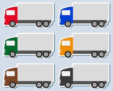 transport set of colorful sticker with small truck silhouette