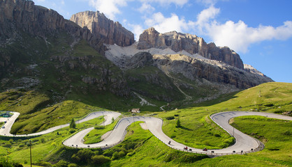 Dolomites  landscape with mountain road.