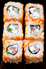 Set of Geisha sushi rolls, vertical shot