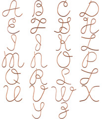 Copper alphabet  modern US calligraphy style, isolated on white