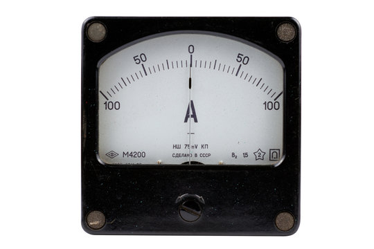 Vintage ancient ampermeter scale isolated on white