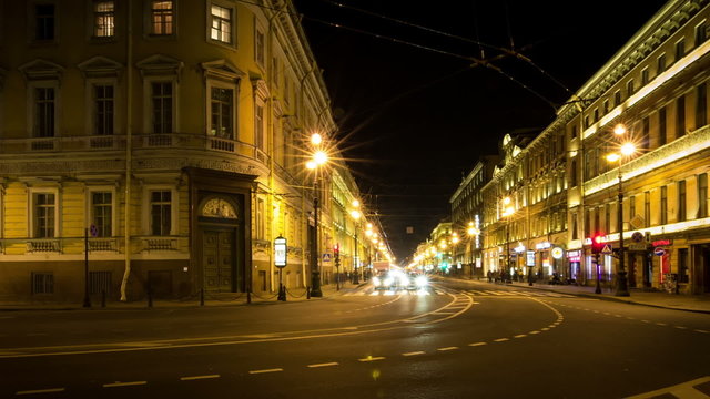 Traffic on Nevsky Prospect night