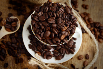 Coffee beans and cup
