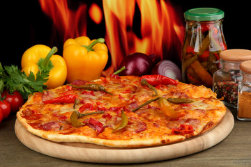 Tasty pepperoni pizza with vegetables