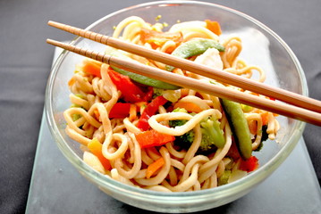 Chicken Lo Mein with Chop Sticks