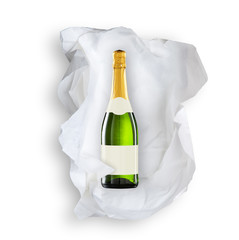 Tissue Paper and sparkling wine bottle