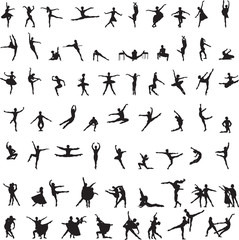 set of silhouettes of ballet dancers
