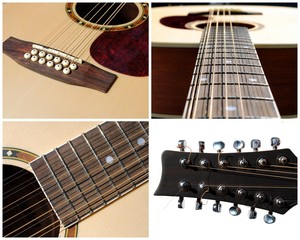 set of four view of an acoustic twelve strings guitar