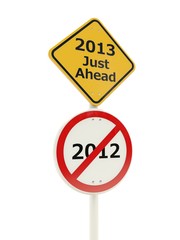 2013 New Year Just Ahead road sign isolated on white