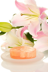beautiful lily and soap close-up