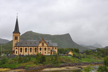 Fototapeta na wymiar Katedra Lofoty, Kościół Vagan, Norwegia